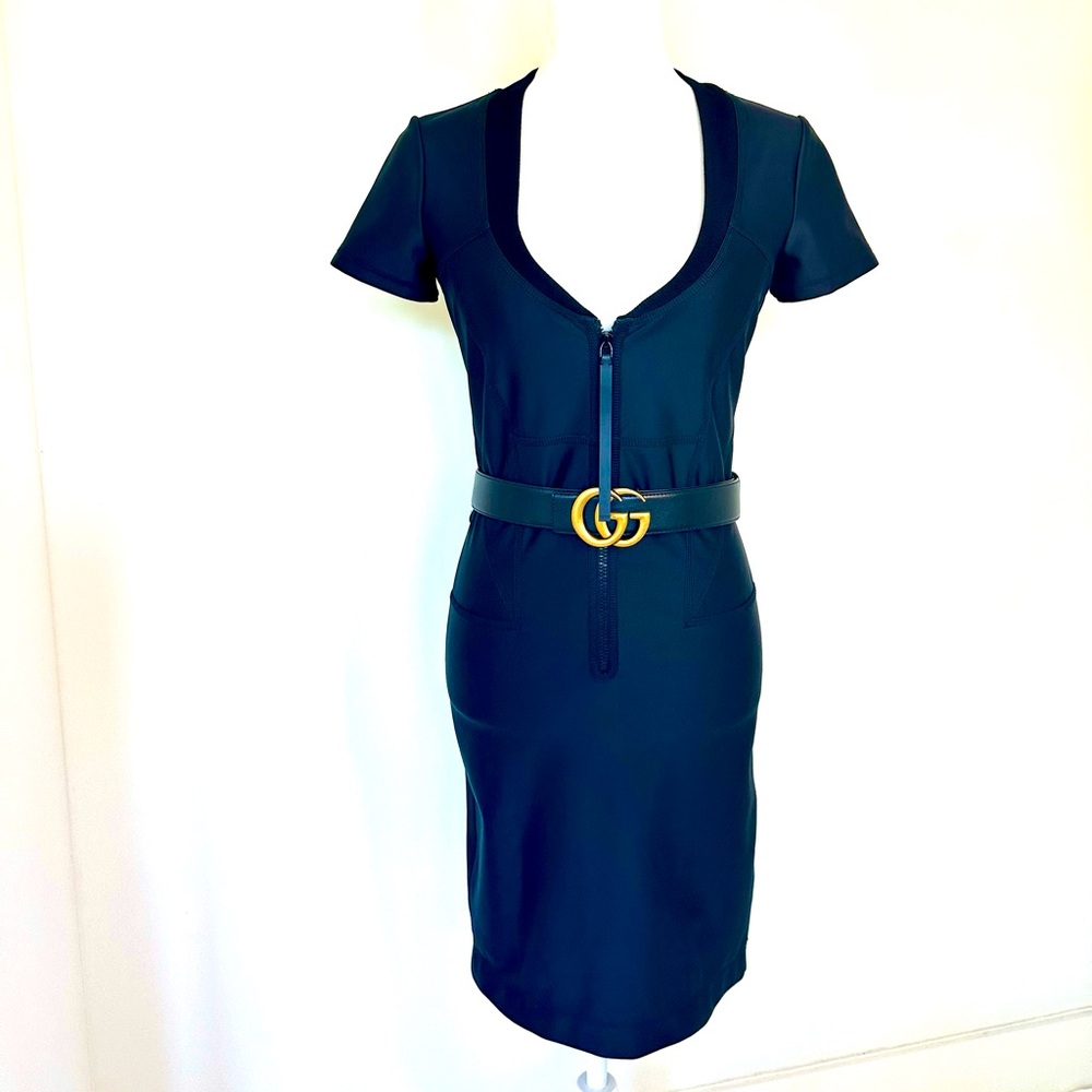 Authentic Gucci Black Neoprene Zipper Front Dress